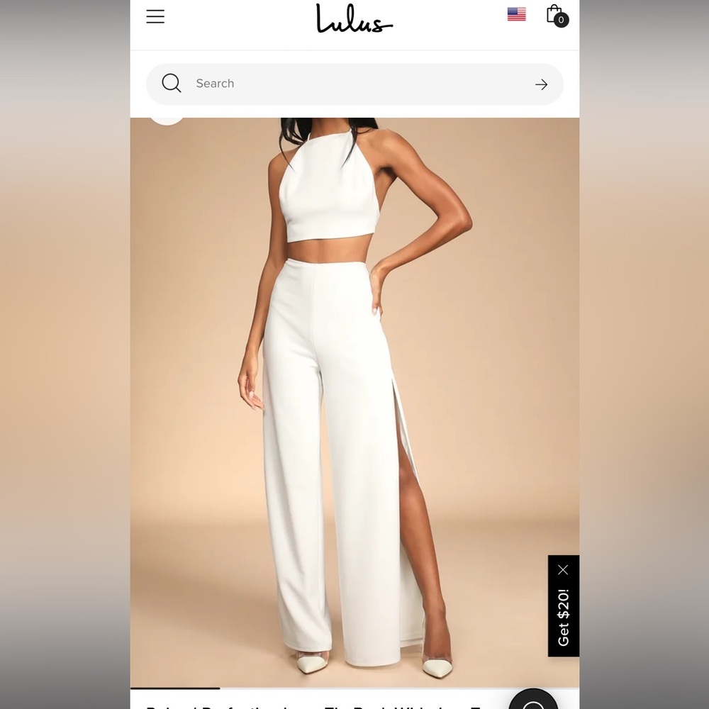 Poised Perfection Ivory Tie-Back Wide-Leg Two-piece jumpsuit